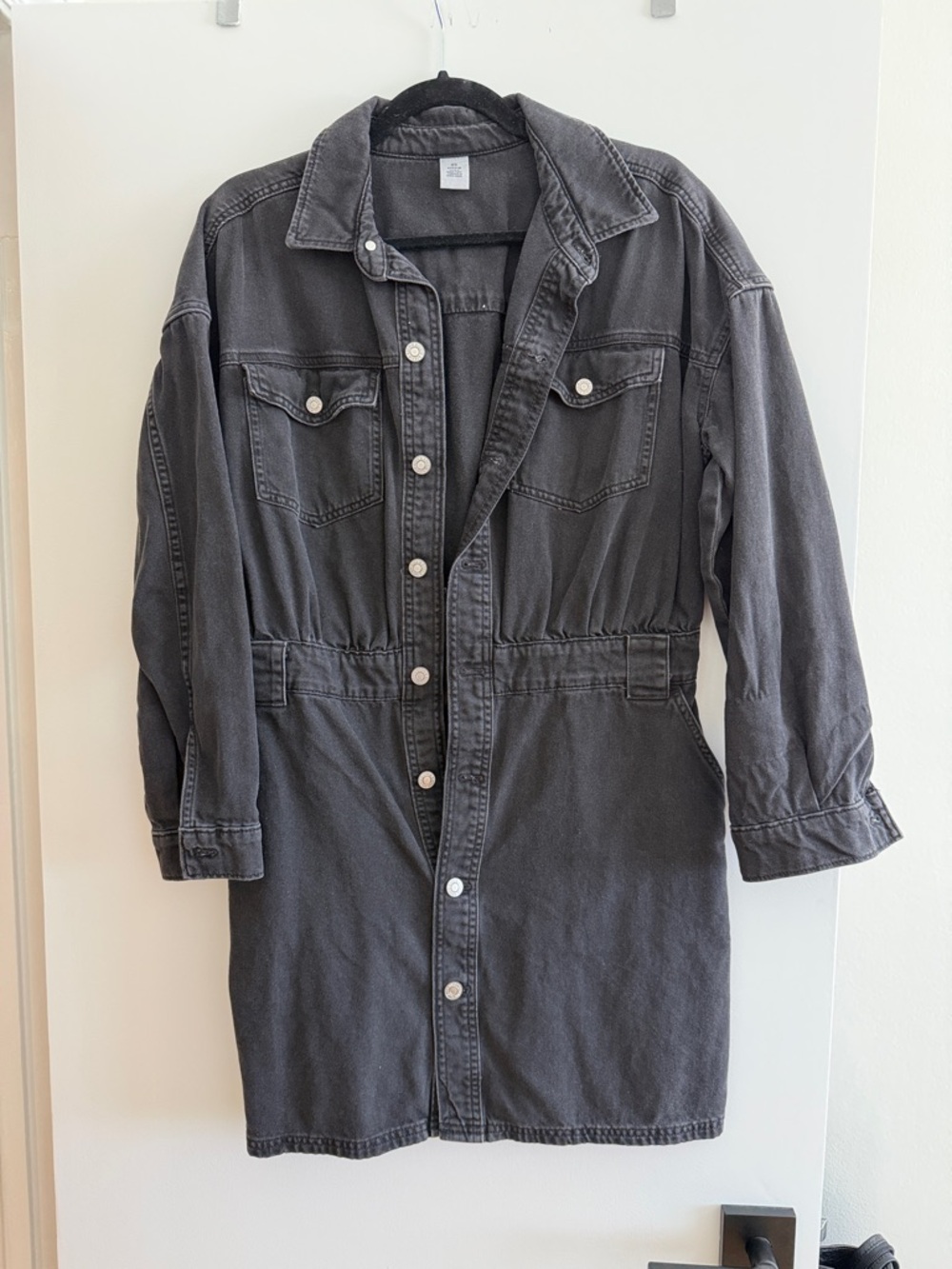 H&M Women's Black Button-Front Denim Jacket Mini Dress
